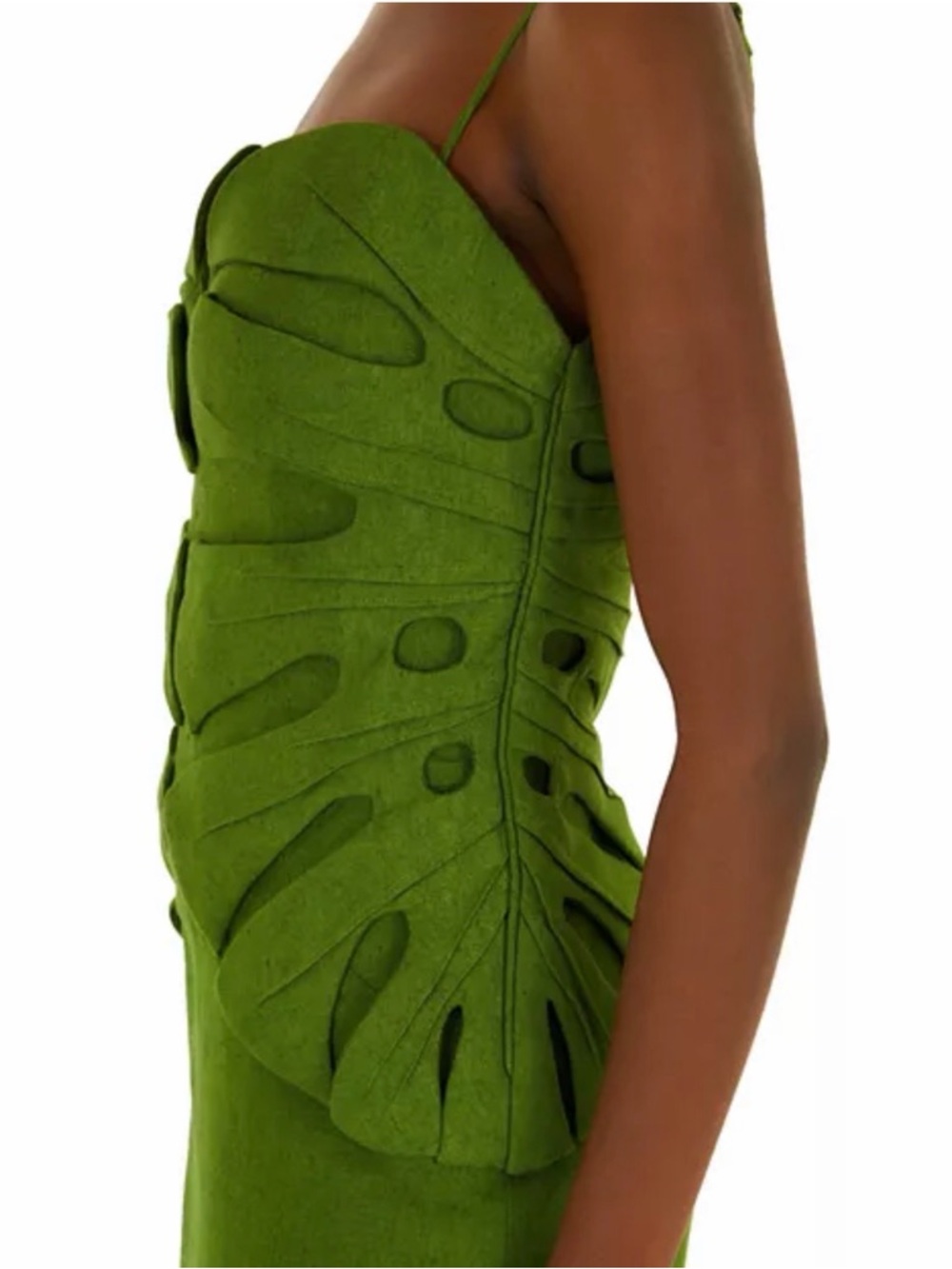 Farm Rio Monstera Leaf Linen Sleeveless Green Sculpted Bodice Midi Dress - Picture 6 of 7